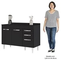 Balcão Gabinete Para Pia 120cm 3 Portas com Tampo Suécia Preto - Lumil