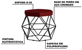 Puff Decorativo Base Preta Elsa Suede Bordô G41 - Gran Belo