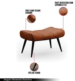 Kit 2 Puffs Decorativos Sala de Estar Pés Palito Letty PU Nozes G19 - Gran Belo