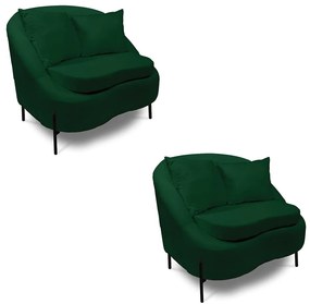 Poltrona Decorativa Orgânica Pé de Metal Preto Kit 2 Zaya Bouclê C05 - D'Rossi - Verde