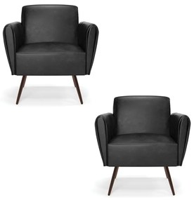 Kit 2 Poltronas Pés Palito de Ferro Bruna Corano D01 - D'Rossi - Preto