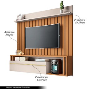 Painel Suspenso Decorativo Stesso Ripado pata TV até 55" Cinamomo/Off White G26 - Gran Belo