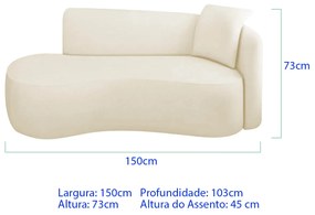Divã Recamier Suíça Curvo Sala Recepção 150cm Lado Esquerdo Bouclé