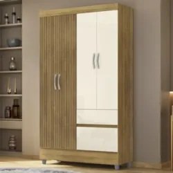 Guarda Roupa Solteiro 103cm Com 4 Portas Mayra Nature/Champanhe V02 -