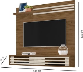 Painel TV 55 Pol 136cm Bancada Suspensa para Sala Briven Naturale/Off White M20 - D'Rossi