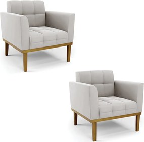 Kit 2 Poltronas Decorativas Karen Pés Fixo em Madeira Castanho Veludo Cinza G19 - Gran Belo