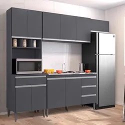 Cozinha Modulada 5 Peças Balcão com Pia 120cm Andréia Cinza- AJL Móvei