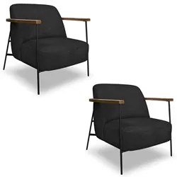 Poltrona para Sala Pés Metálicos Kit 2 Ellen S06 Boucle Preto - Mpozen