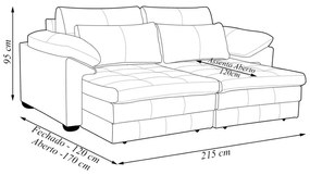 Sofá Retrátil 3 Lugares Bipartido Sala de Estar Piece 215cm Couro Preto G58 - Gran Belo