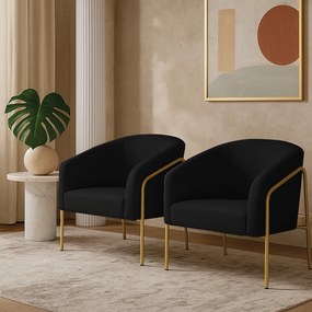 Poltrona Sala Industrial Alta Dourado Kit 2 Stella Suede D03 - D'Rossi  - Preto