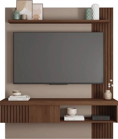 Painel Selina Ripado 150cm para TV até 55 com Porta de Correr e Prateleira MDP Fendi/Havana G11 - Gran Belo