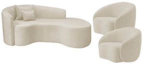 Kit Recamier Curvo Sala de Estar Inglaterra 200cm Lado Direito e 2 Poltronas Orgânica Luxo Amore Bouclé