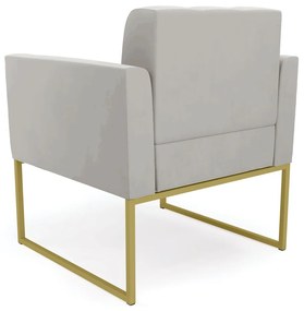 Kit 1 Sofá Namoradeira e 1 Poltrona Elisa Veludo Cinza Base Metálica Industrial Dourado - D'Rossi