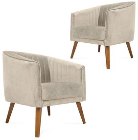 Kit 2 Poltronas Decorativas Dalia Pés de Madeira Suede Bege - Sheep Estofados - Bege