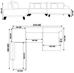 Sofá de Canto Esquerdo 318cm Japa Linho Bege G52 - Gran Belo