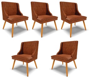 Kit 5 Cadeiras Decorativas Sala de Jantar Pés Palito de Madeira Firenze PU Nozes/Natural G19 - Gran Belo
