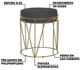 Puff Decorativo Sala de Estar Base Gold Chloe Suede Cinza G41 - Gran Belo