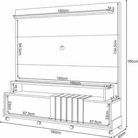 Home Painel Decorativo Bold TV até 65 Pol Portas Deslizantes Pés Rodízio Cinamomo/Off White G26 - HB Móveis