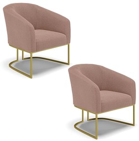 Poltrona Decorativa Industrial Dourado kit 2 Stella Bouclê D03 - D'Rossi - Rose