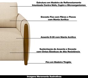 Sofá Decorativo 3 Lugares 223cm Maceió Linho Champagne G45 - Gran Belo