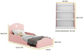 Quarto infantil com Mini Cama Montessoriana Com Colchão e Estante Zig Zag Multimóveis Rosa/Branco
