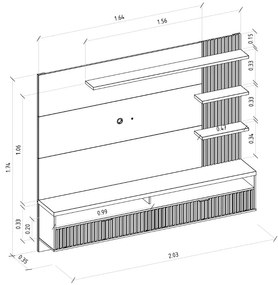 Painel Suspenso Home Ripado Ibarra 203cm para TV até 65 Freijó/Off White G77 - Gran Belo
