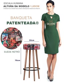Kit 2 Banquetas Redondas Berlin Pés Palito Suede Estampado Cola - Sheep Estofados - Colorido