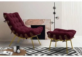 Kit 2 Poltronas Decorativas Sala de Estar Abel Base de Madeira Dourada Suede Bordô G41 - Gran Belo