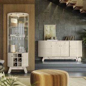 Conjunto Buffet com Cristaleira Pitt/Deker Iluminação Led Gavetas MDP Calacata/OffWhite G97 - Gran Belo