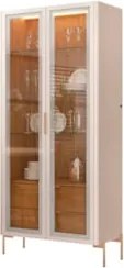 Cristaleira Portas de Vidro Com LED Amelia 80cm D04 Freijó/Off - Mpoze