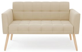 Sofá Namoradeira Elisa Suede Bege Pés Palito Natural - D'Rossi