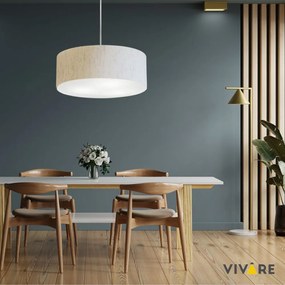 Lustre Pendente Cilíndrico Md-4221 Cúpula em Tecido 60x15cm Linho Bege - Bivolt