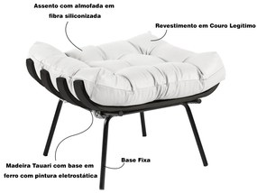 Puff Decorativo Sala de Estar Costela Base Preta Couro Branco G34 - Gran Belo