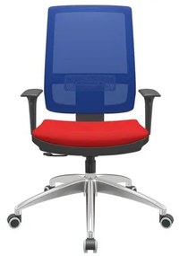 Cadeira Office Brizza Tela Azul Assento Aero Vermelho RelaxPlax Base Aluminio 120cm - 63832 Sun House
