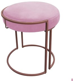 Puff Redondo Base Industrial Cobre Kit 2 Love Suede - Rosa Bebê