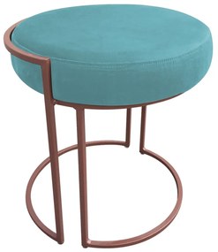 Puff Redondo Base Industrial Cobre Kit 2 Love Suede - Azul Turquesa