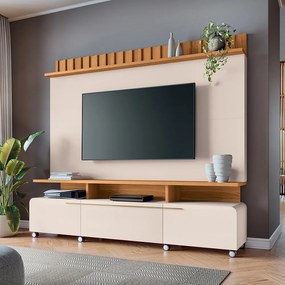 Home Painel Decorativo Artís TV até 70 Pol MDP/MDF Pés Rodízio Off White/Cinamomo G26 - HB Móveis