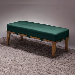 Puff Decorativo 100cm Martínez Veludo Pés Madeira Verde/Mel G62 - Gran Belo