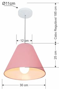 Lustre Pendente Cone Md-4028 Cúpula em Tecido 25/30x12cm Rosa Bebê - Bivolt