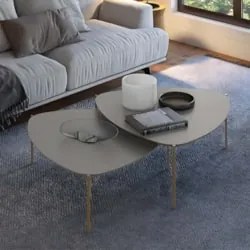 Mesa de Centro Para Sala Pés Metálicos Kit 2 Blen Grigio/Dourado I06 -