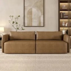 Sofá 3 Lugares 240cm Sala de Estar Karib Sintético Camel Z08 - Mpozena