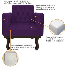 Poltrona Classic Pés Luís XV Suede Roxo - ADJ Decor