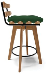 kit 04 Banquetas Giratória Costela Veludo Base Madeira MA70 - D'Rossi - Verde