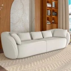 Sofá 3 Lugares 252cm Orgânico Pé Madeira Yume Bouclê Cru Z55 - Mpozena