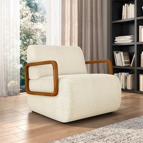 Kit 2 Poltronas Decorativa Sala de Estar Odessa Braços em Madeira Bouclê Off White G33 - Gran Belo