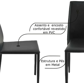 Kit 5 Cadeiras Decorativas Sala e Cozinha Karma PVC Preta G56 - Gran Belo