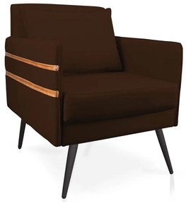 Poltrona Mari Suede Pés Palito de Ferro Marrom - D'Rossi - Marrom