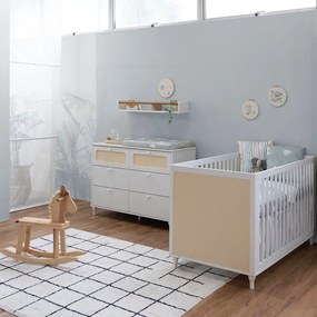 Kit Quarto Infantil Rattan Berço Americano + Cômoda 6 Gavetas - Branco Fosco