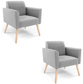 Kit 2 Poltronas Pés Palito Natural Marisa Suede Cinza D03 - DRossi