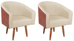 Kit 2 Poltronas Jade Decorativa Moderna Sala de Estar Quarto Escritório Conforto Corano Nozes e Bouclé Pés Palito